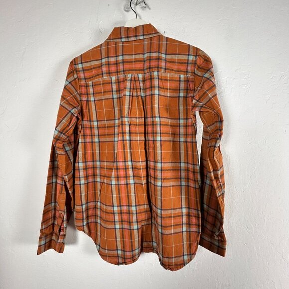 REI Co-Op Womens Orange Plaid Button-Up Shirt Small Cotton Long Sleeve Pockets - Picture 2 of 6